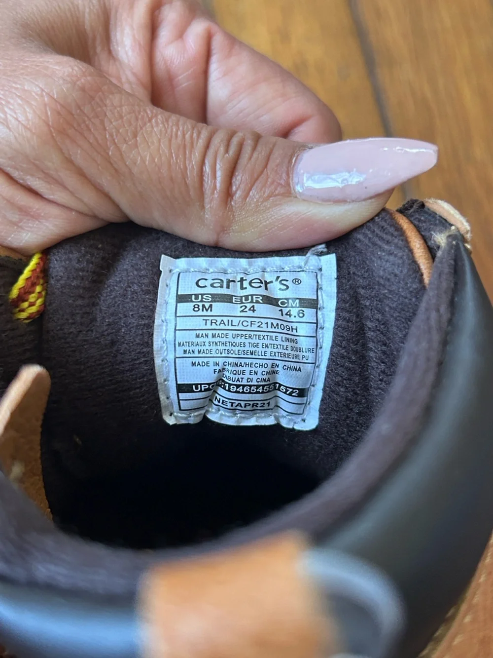 Carter's Tan/Brown Toddler Lace-Up Boots with Yellow-Striped Laces